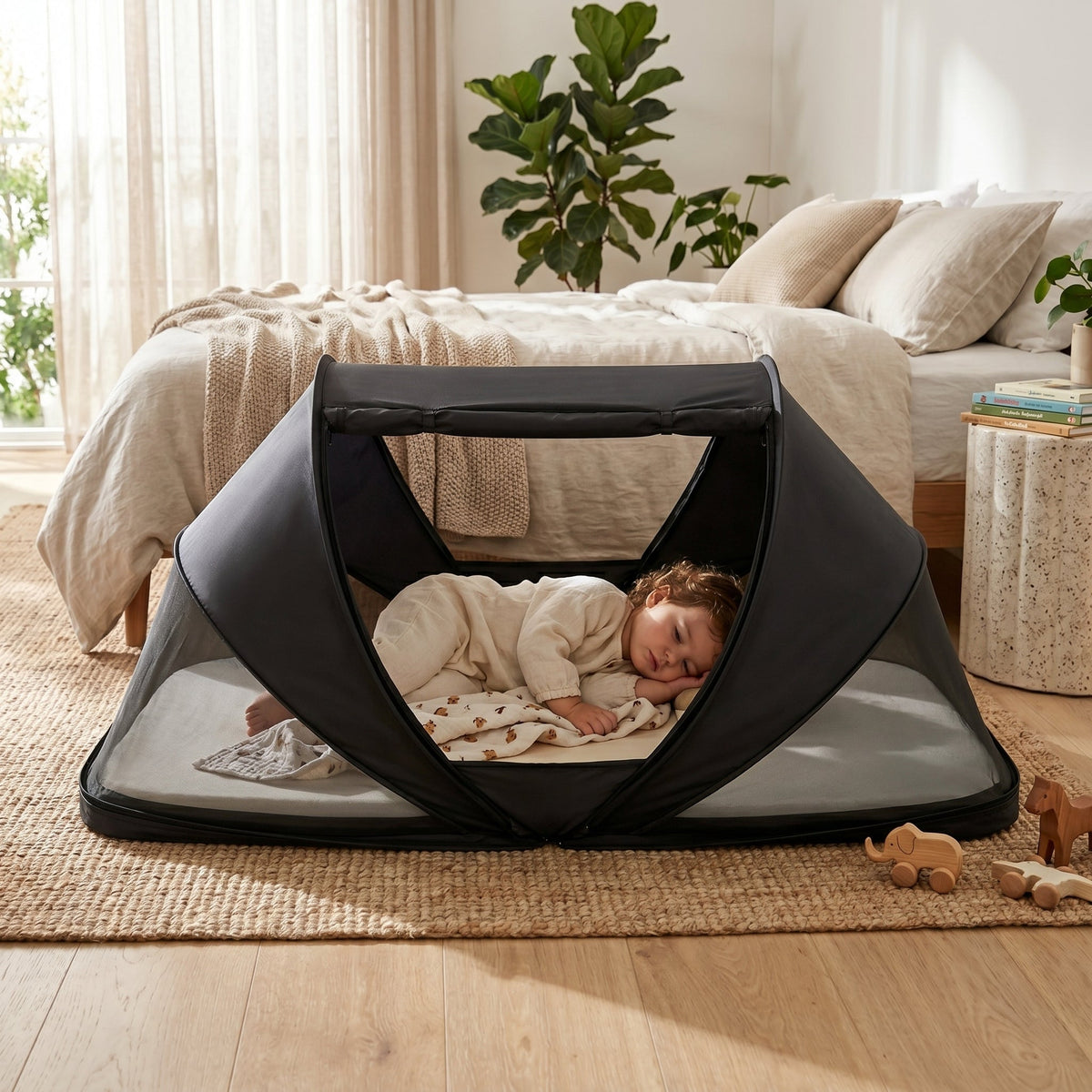 Cutey Camping Crib Baby Tent - Travel Cot - Black