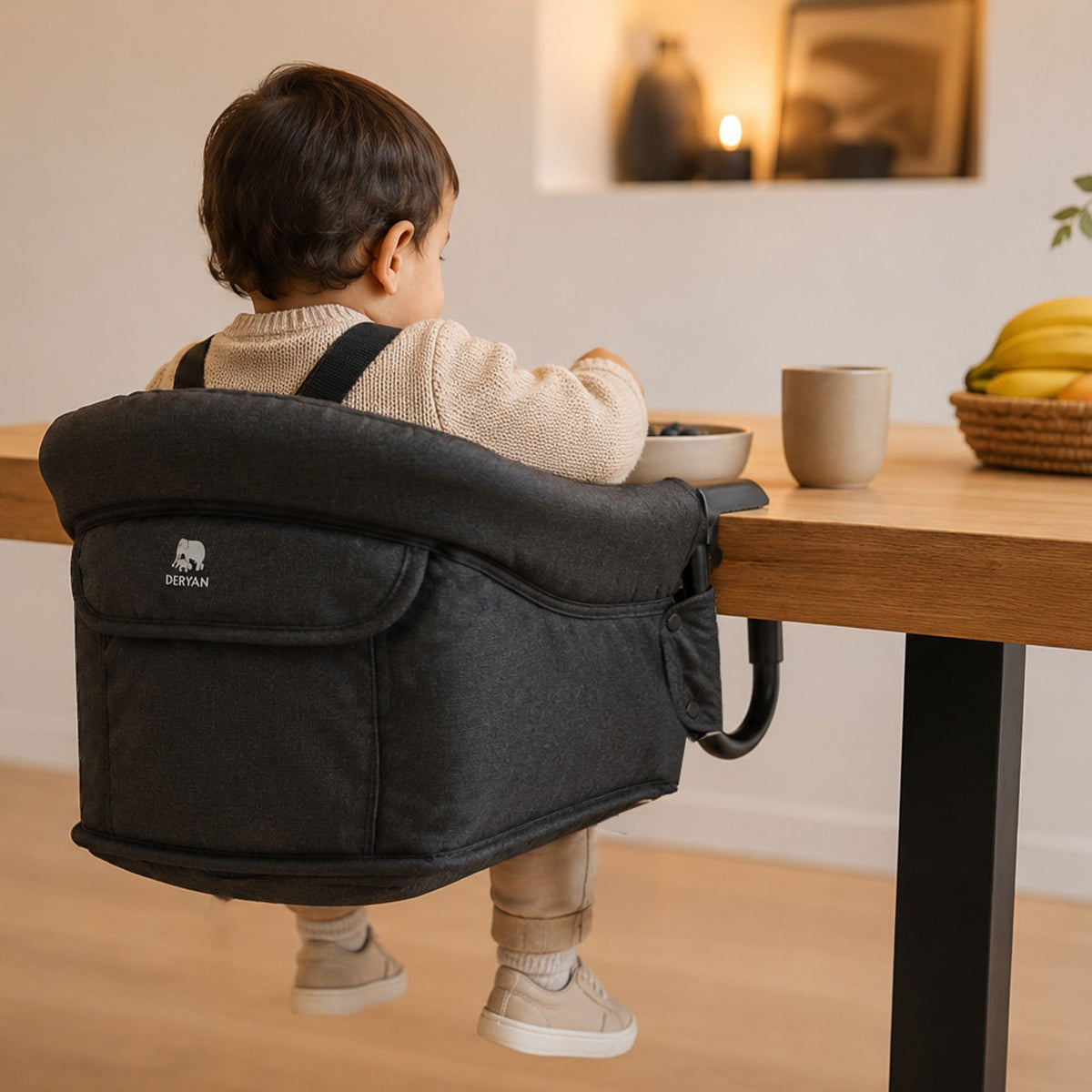 Children's Chair, Table-Hanging Chair, Foldable - High Chair - Dark Gray