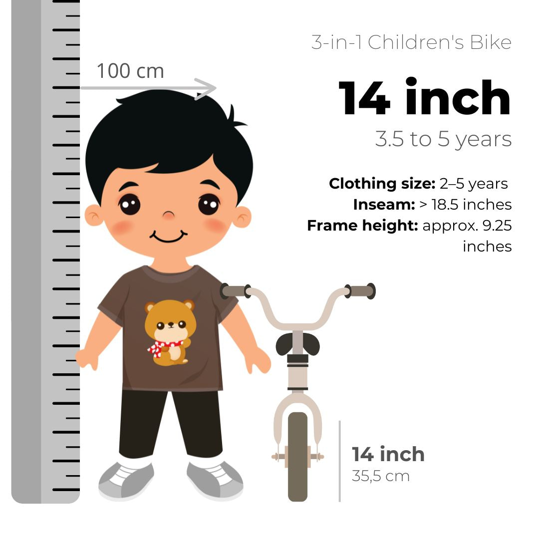 Luxury Children's bike 14 inch - 3 in 1 - balance bike Blue