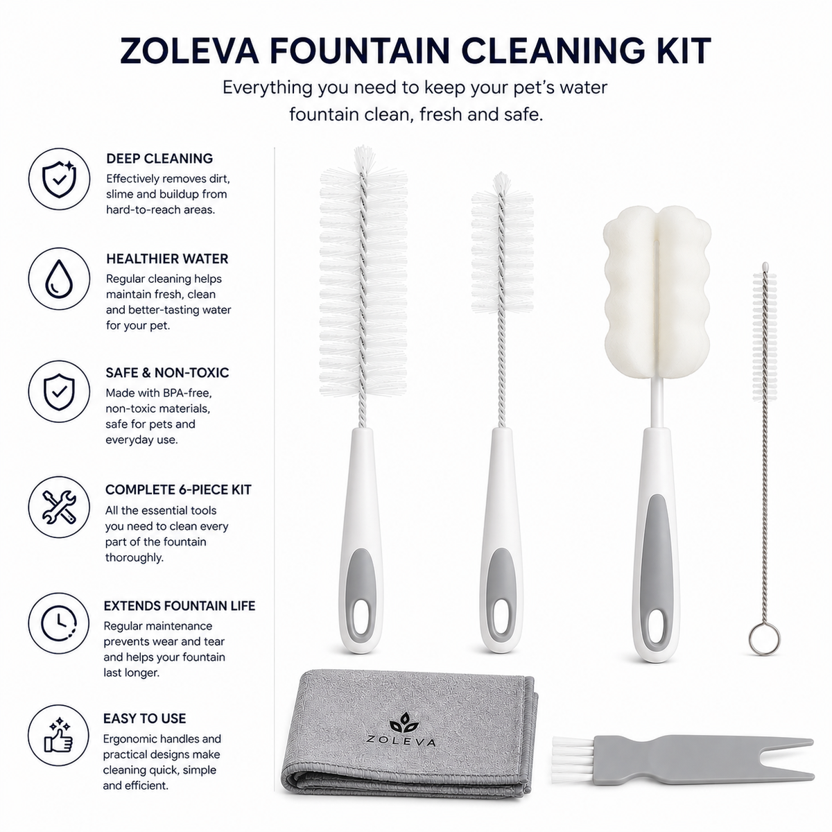 Zoleva Fountain Cleaning Kit – 6-Piece