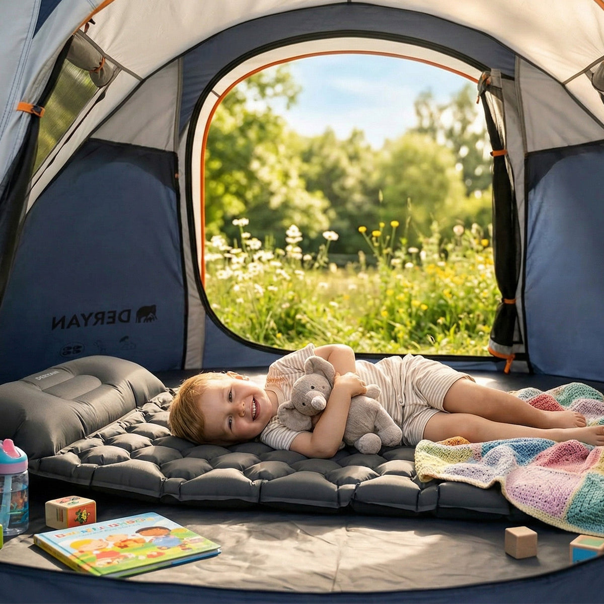 DERYAN Bed - Camping Air Mattress - Includes Carry Bag - Gray