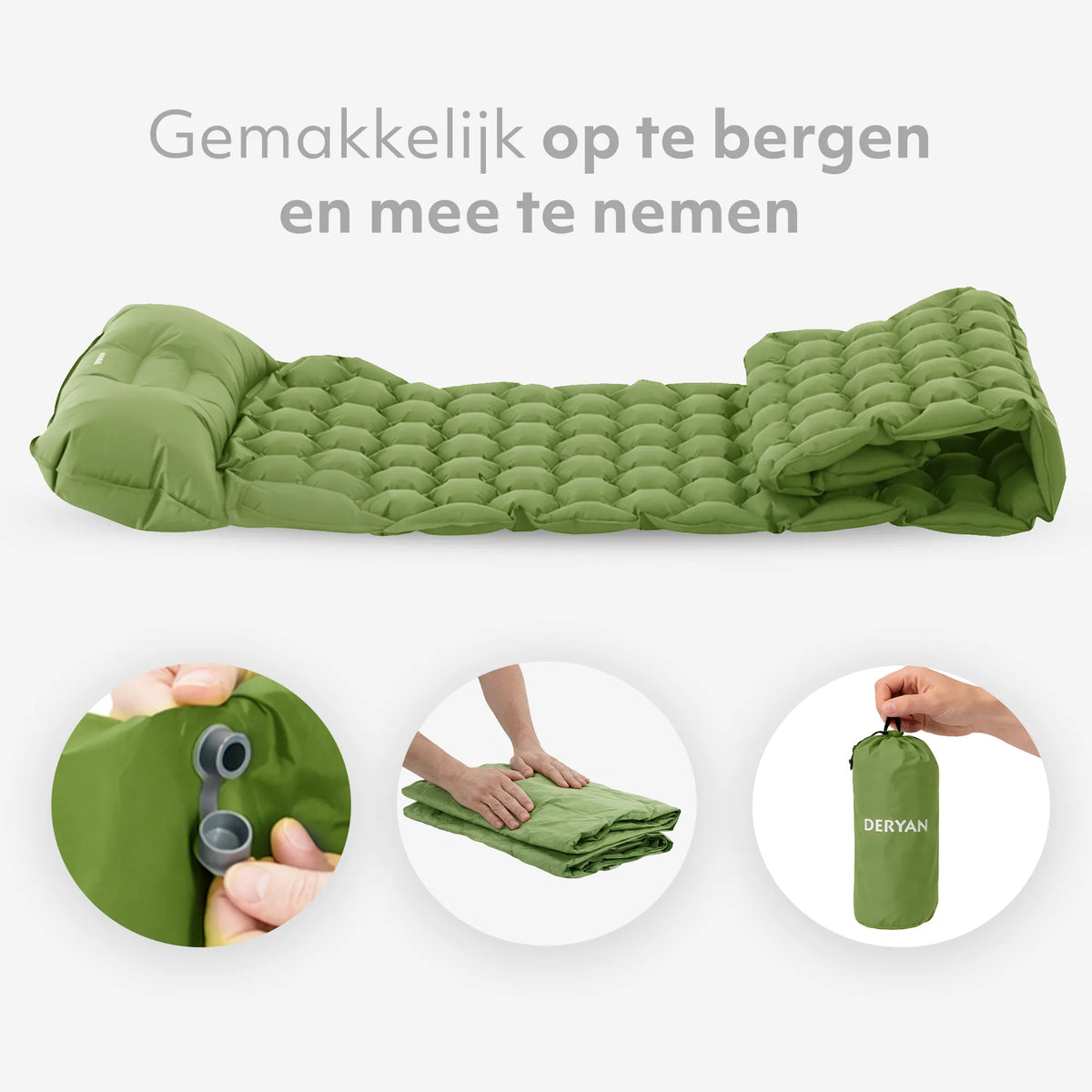 DERYAN Bed - Camping Air Mattress - Includes Carry Bag - Green