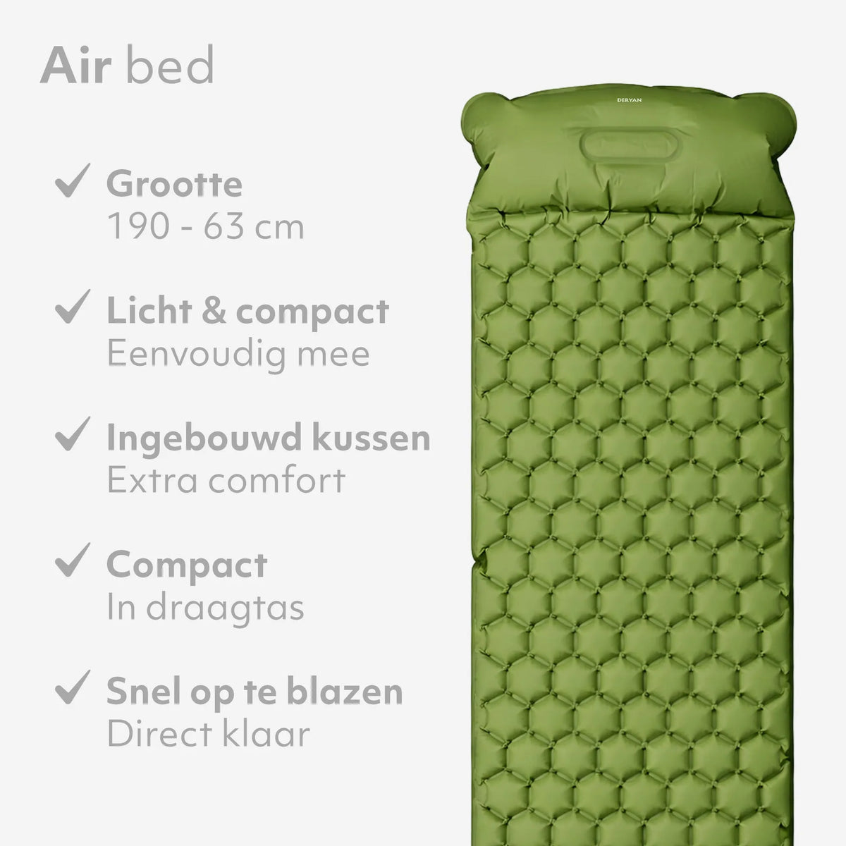 DERYAN Bed - Camping Air Mattress - Includes Carry Bag - Green