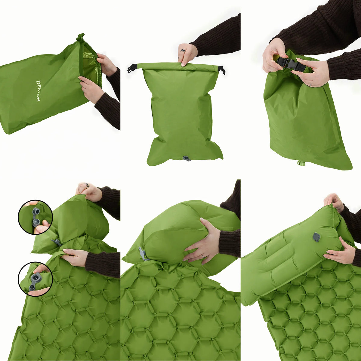 DERYAN Bed - Camping Air Mattress - Includes Carry Bag - Green