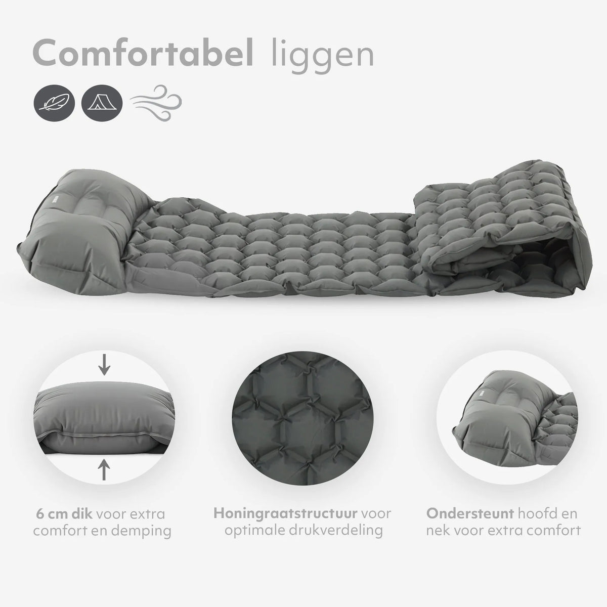 DERYAN Bed - Camping Air Mattress - Includes Carry Bag - Gray