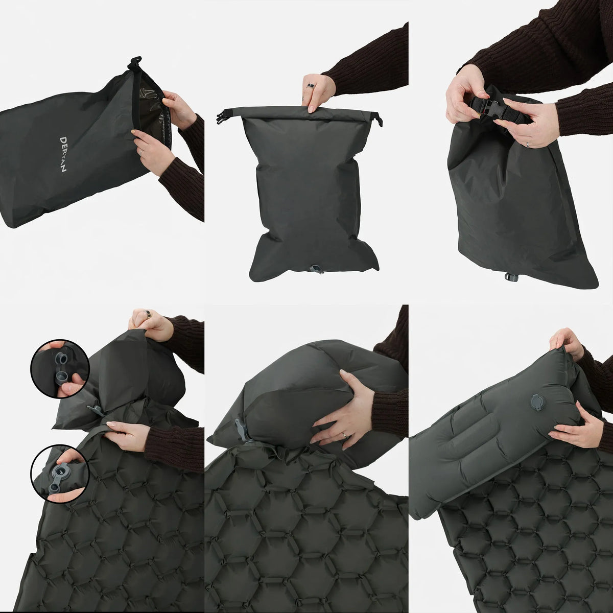 DERYAN Bed - Camping Air Mattress - Includes Carry Bag - Gray
