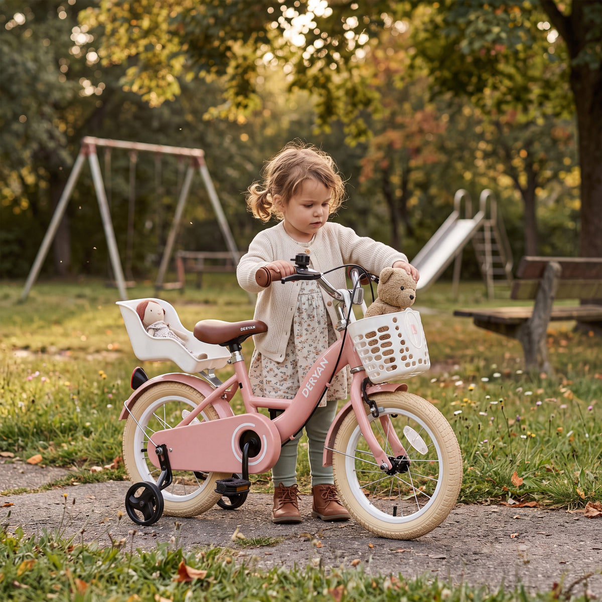 Zoey Girls' Bicycle, 14-inch Children's Bike with Basket - Pink