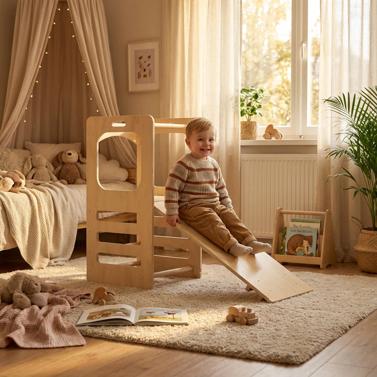 Luxury 4-in-1 Learning Tower - Climbing Tower with Slide and Chalkboard