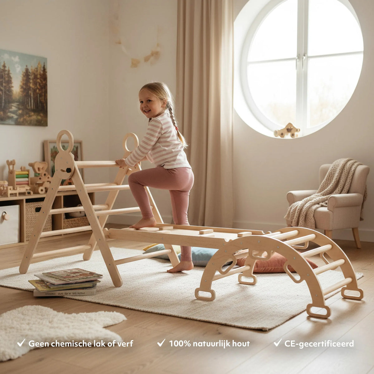 Luxury XXL Climbing Frame - Triangle, Climbing Arch, and Slide - Includes Cushion