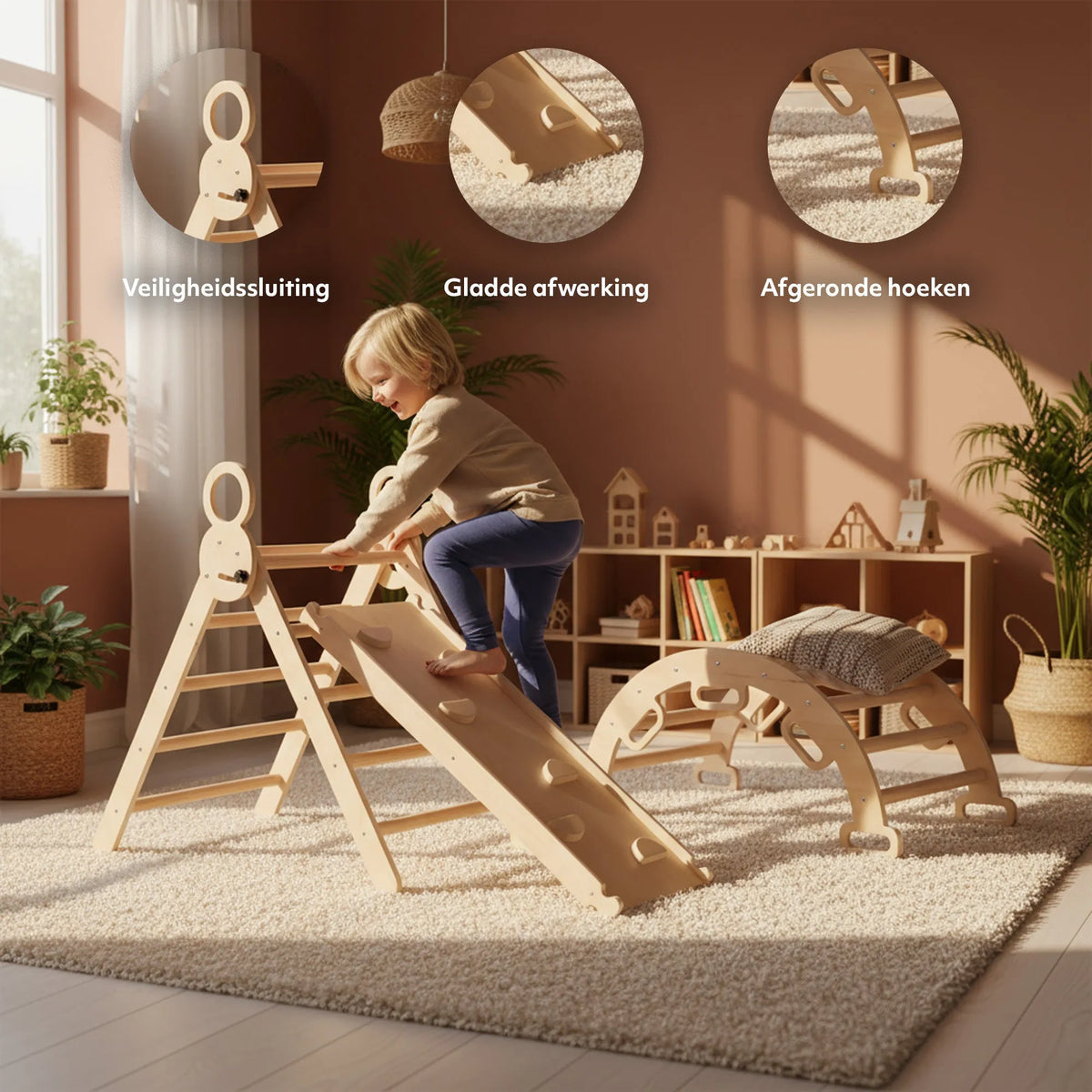Luxury XXL Climbing Frame - Triangle, Climbing Arch, and Slide - Includes Cushion