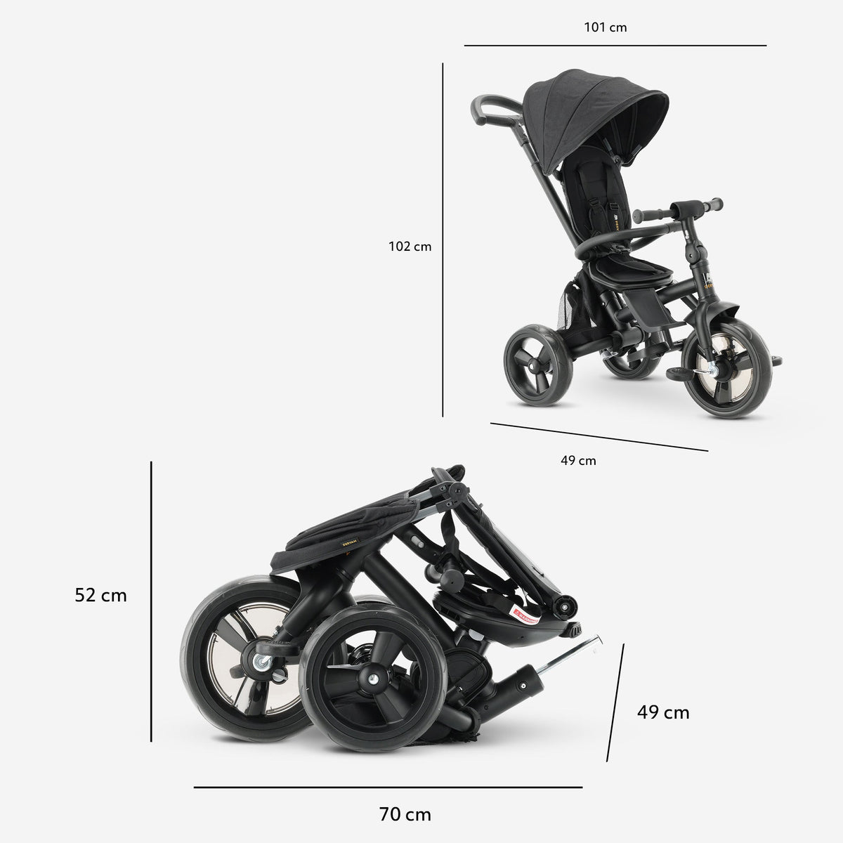 Explorer Luxe Tricycle with push bar - Foldable with basket black