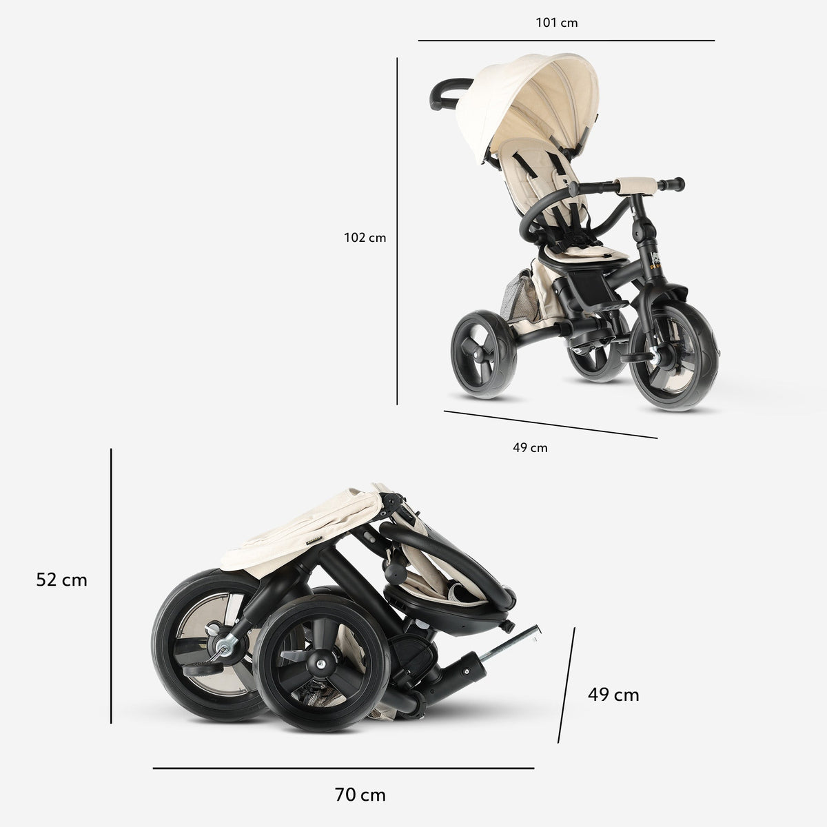 Explorer Luxe Tricycle with push bar - Foldable with basket cream