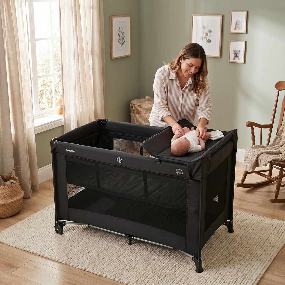 Luxury Camping Bed with Changing Table and Floor Riser - Black