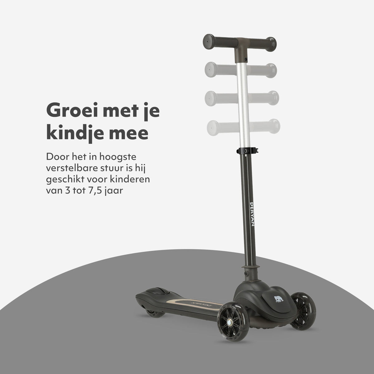 Harvey 3-Wheel Kids' Scooter with LED - Adjustable 65-80 cm - Black