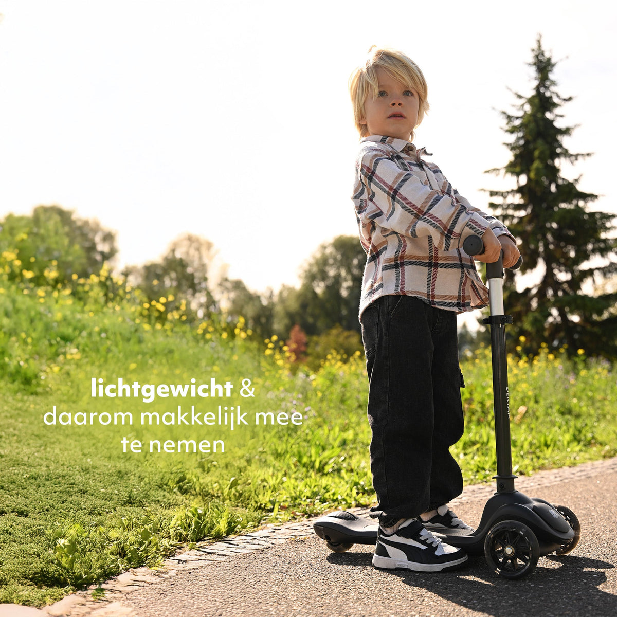 Harvey 3-Wheel Kids' Scooter with LED - Adjustable 65-80 cm - Black