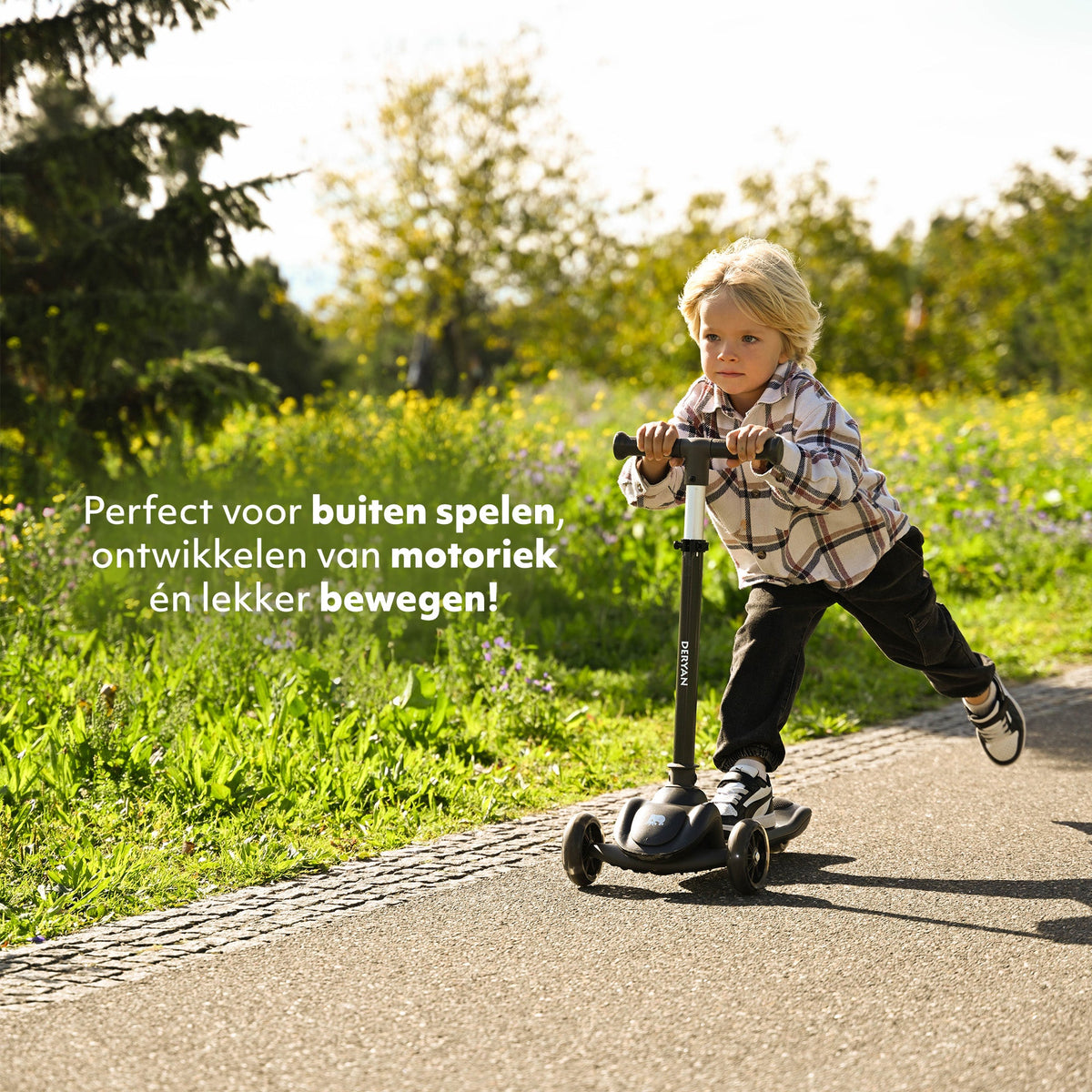 Harvey 3-Wheel Kids' Scooter with LED - Adjustable 65-80 cm - Black