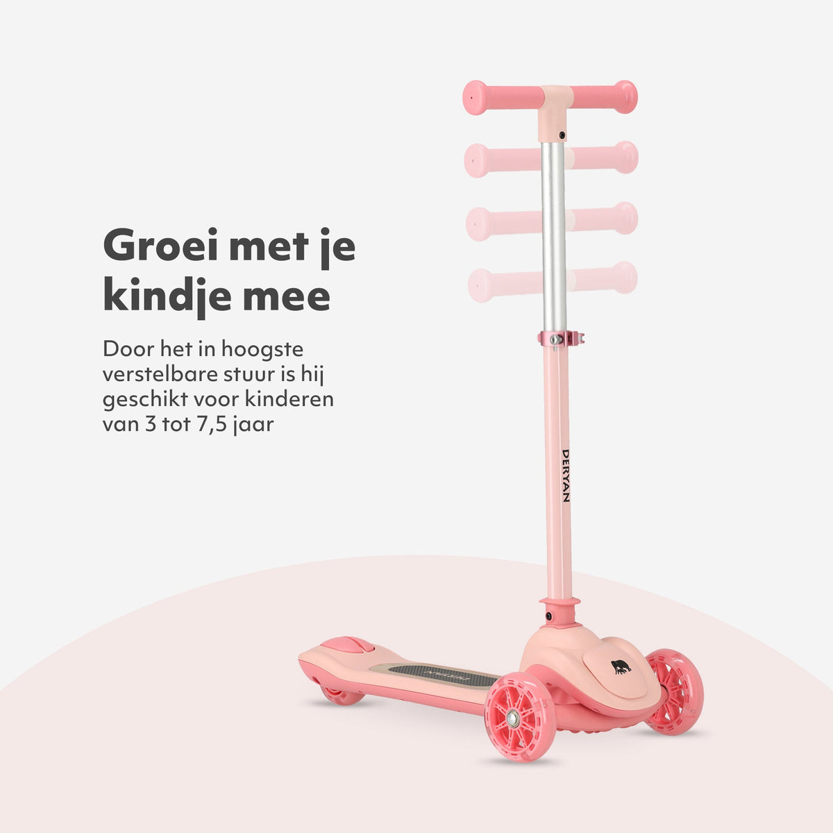 Harvey 3-Wheel Kids' Scooter with LED Lights - Adjustable 65-80 cm - Pink