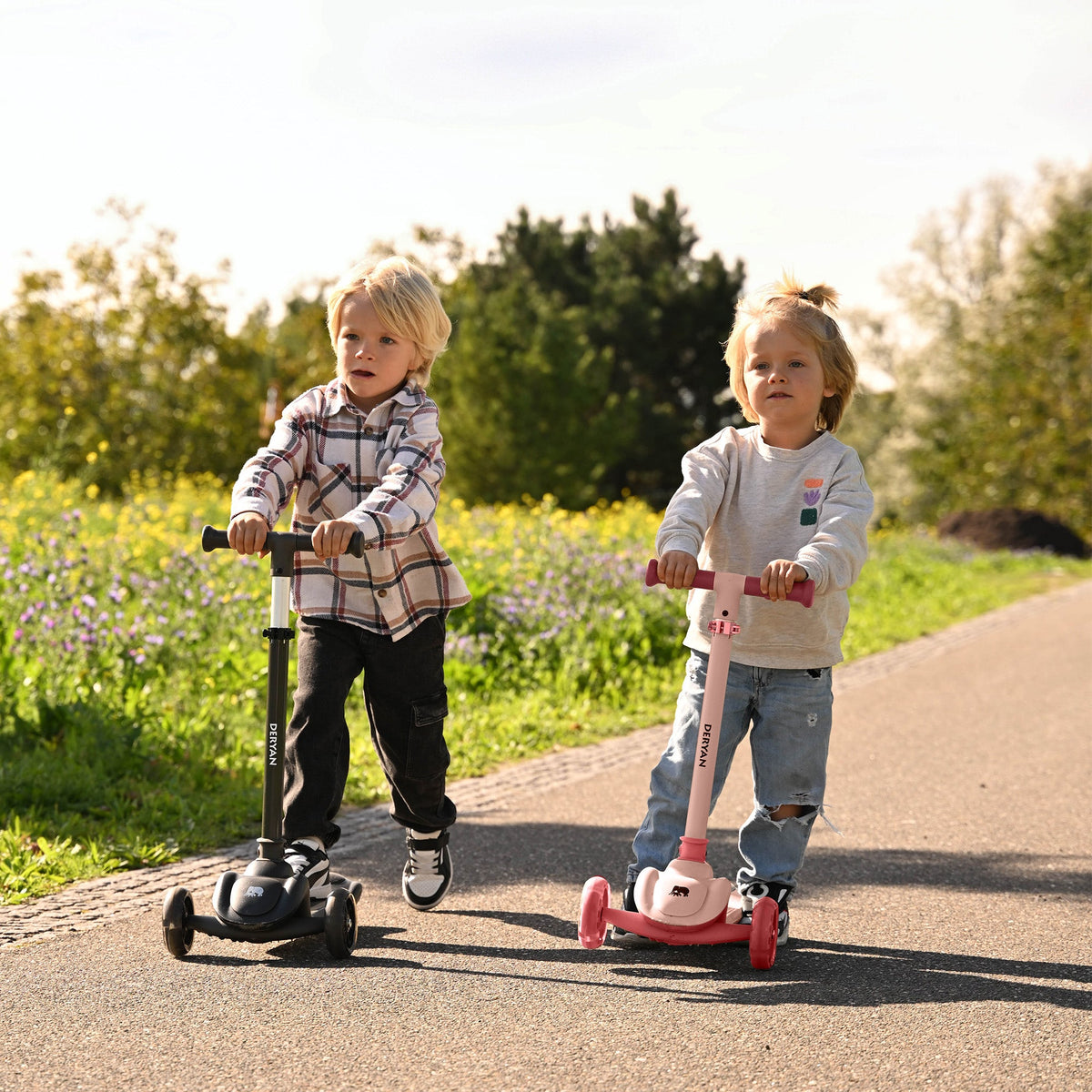 Harvey 3-Wheel Kids' Scooter with LED Lights - Adjustable 65-80 cm - Pink