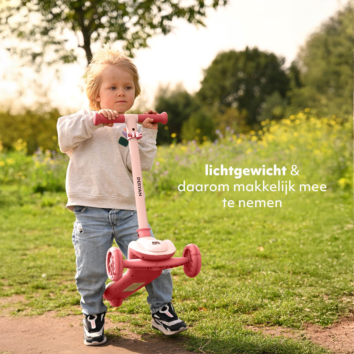 Harvey 3-Wheel Kids' Scooter with LED Lights - Adjustable 65-80 cm - Pink
