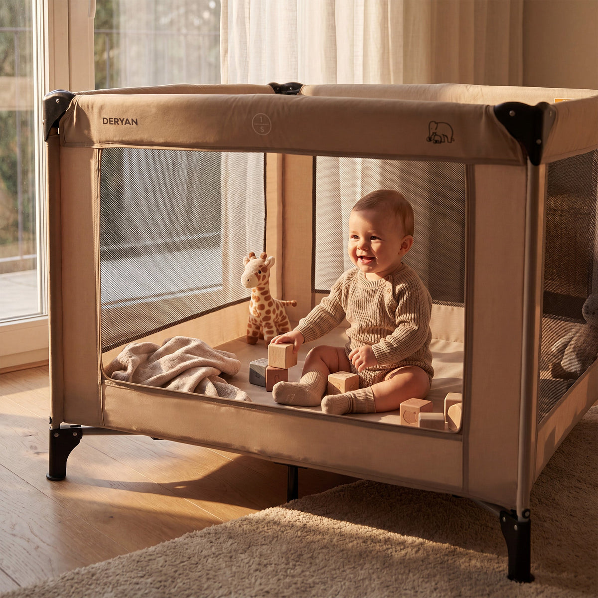 Foldable Playpen 100x100 cm - Nougat
