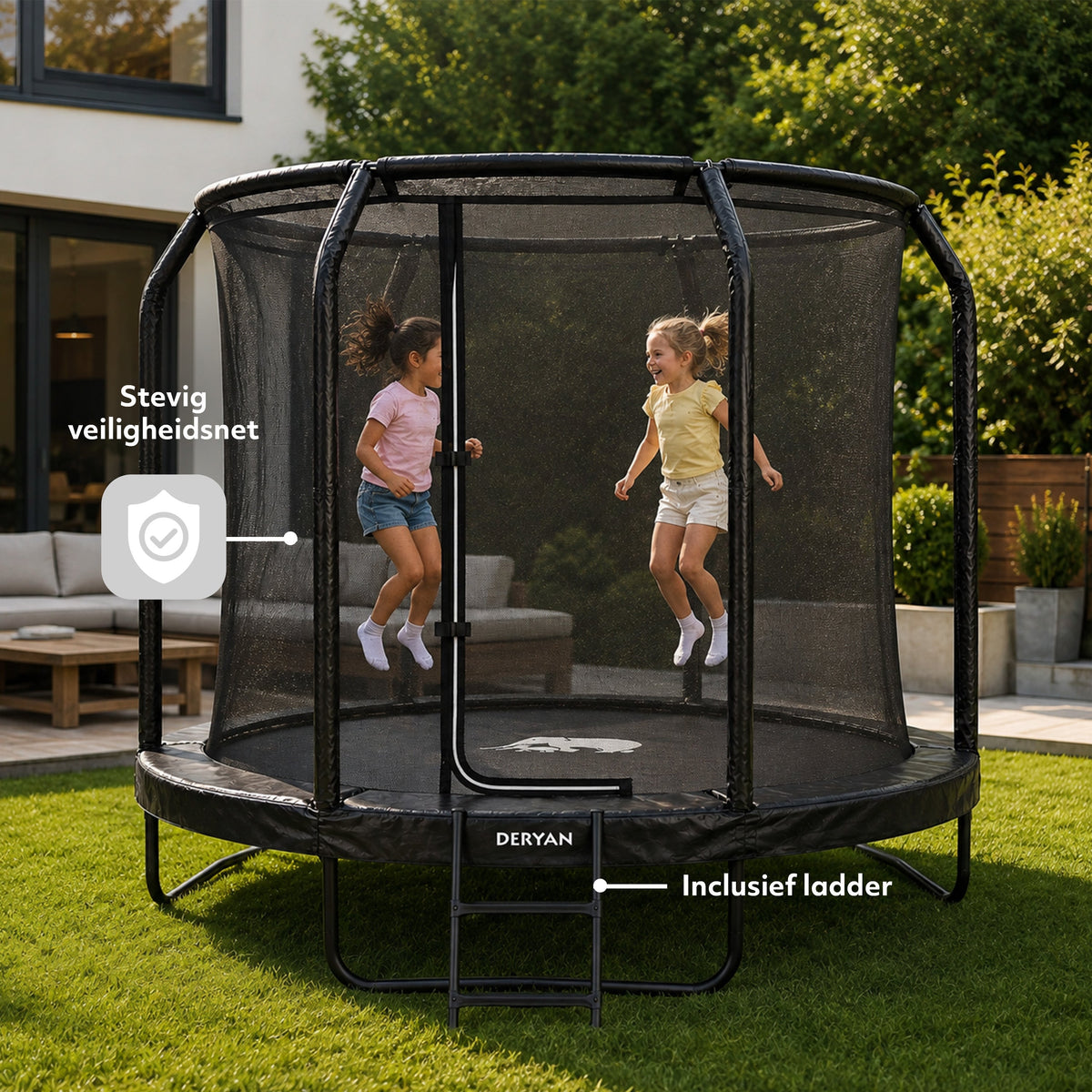 183 cm Kids' Trampoline with Safety Net and Ladder - Black