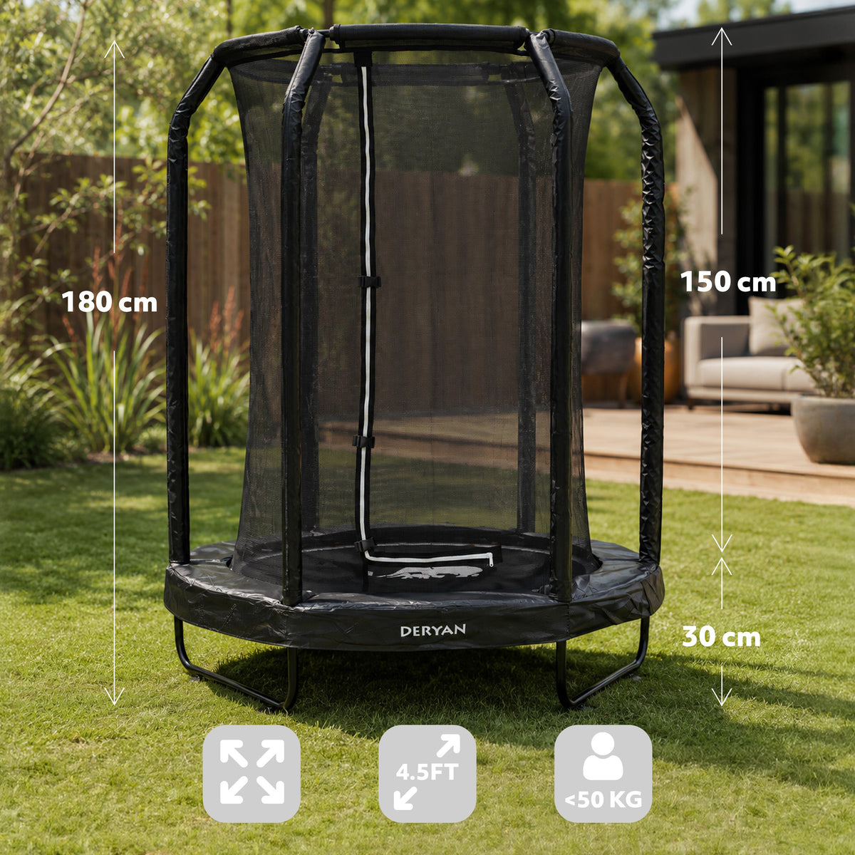 140 cm Kids' Trampoline with Safety Net - Black