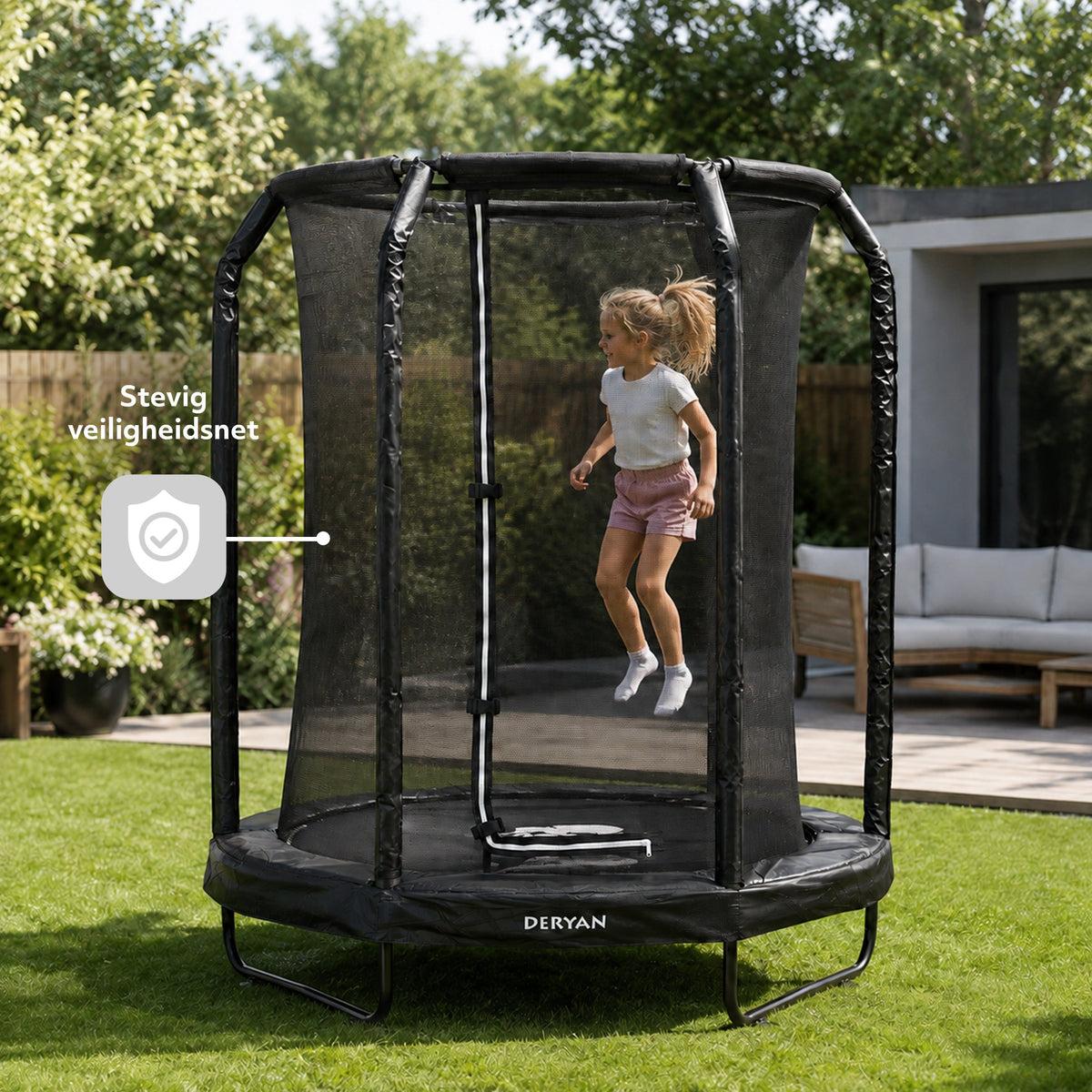 140 cm Kids' Trampoline with Safety Net - Black