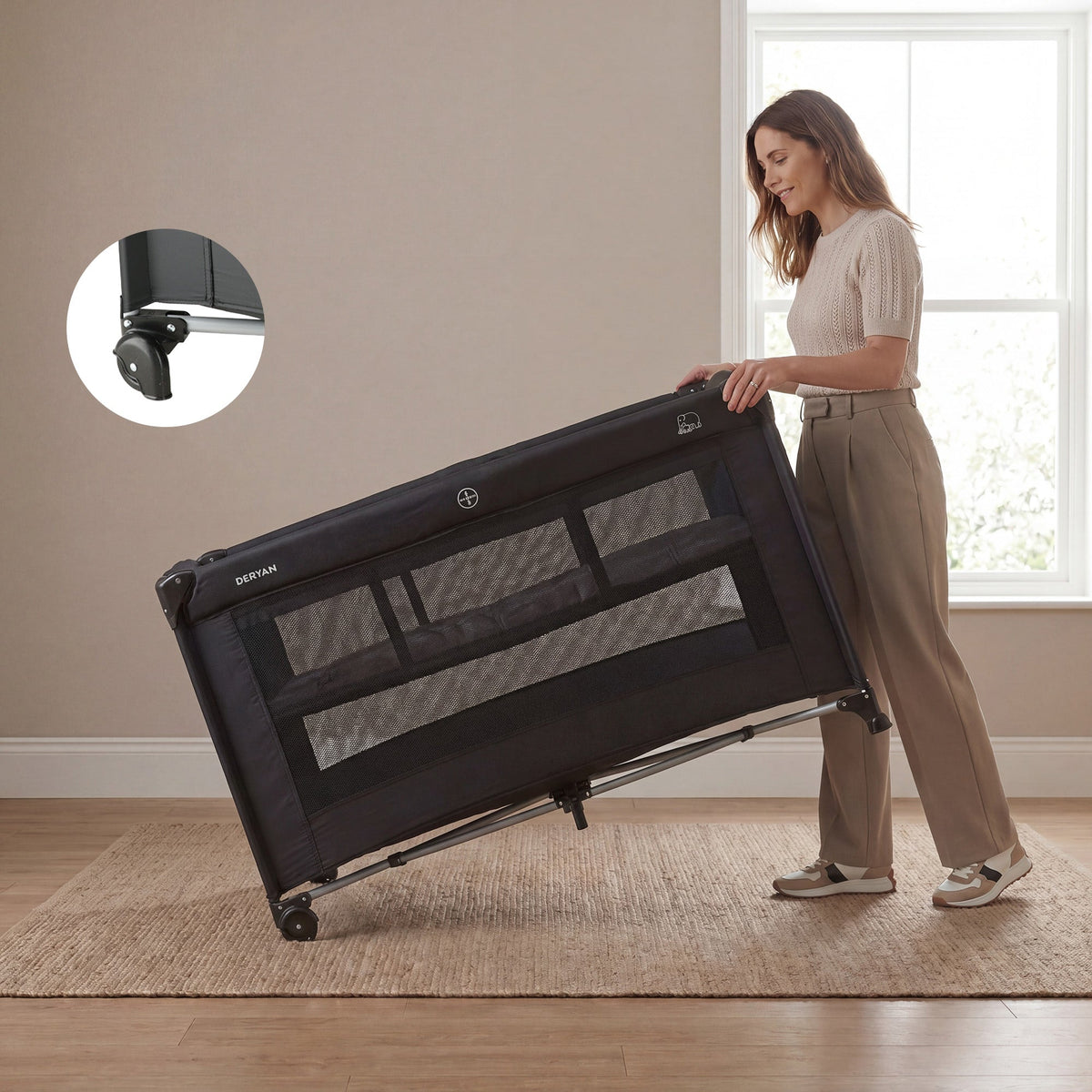 Luxury Camping Bed with Changing Table and Floor Riser - Black
