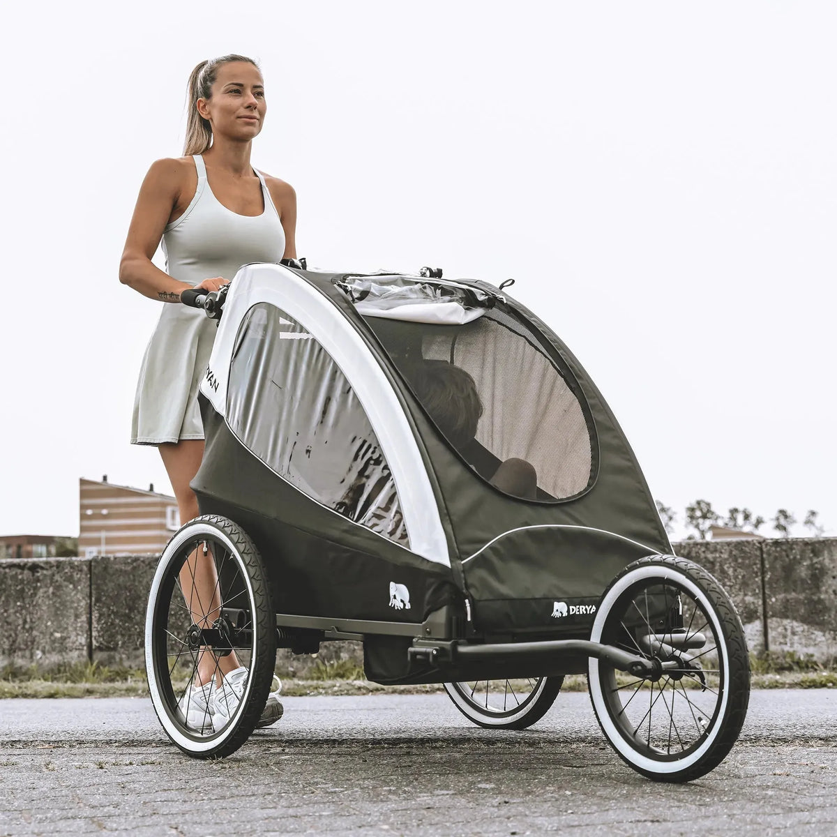 Luxury 3-in-1 Bike Trailer, Stroller, and Jogger - Black/Cream