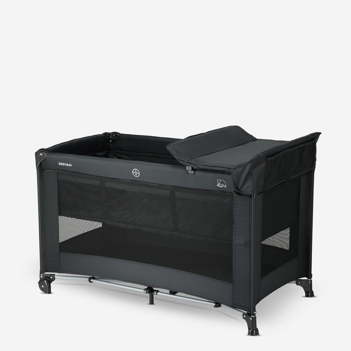 Luxury Camping Bed with Changing Table and Floor Riser - Black