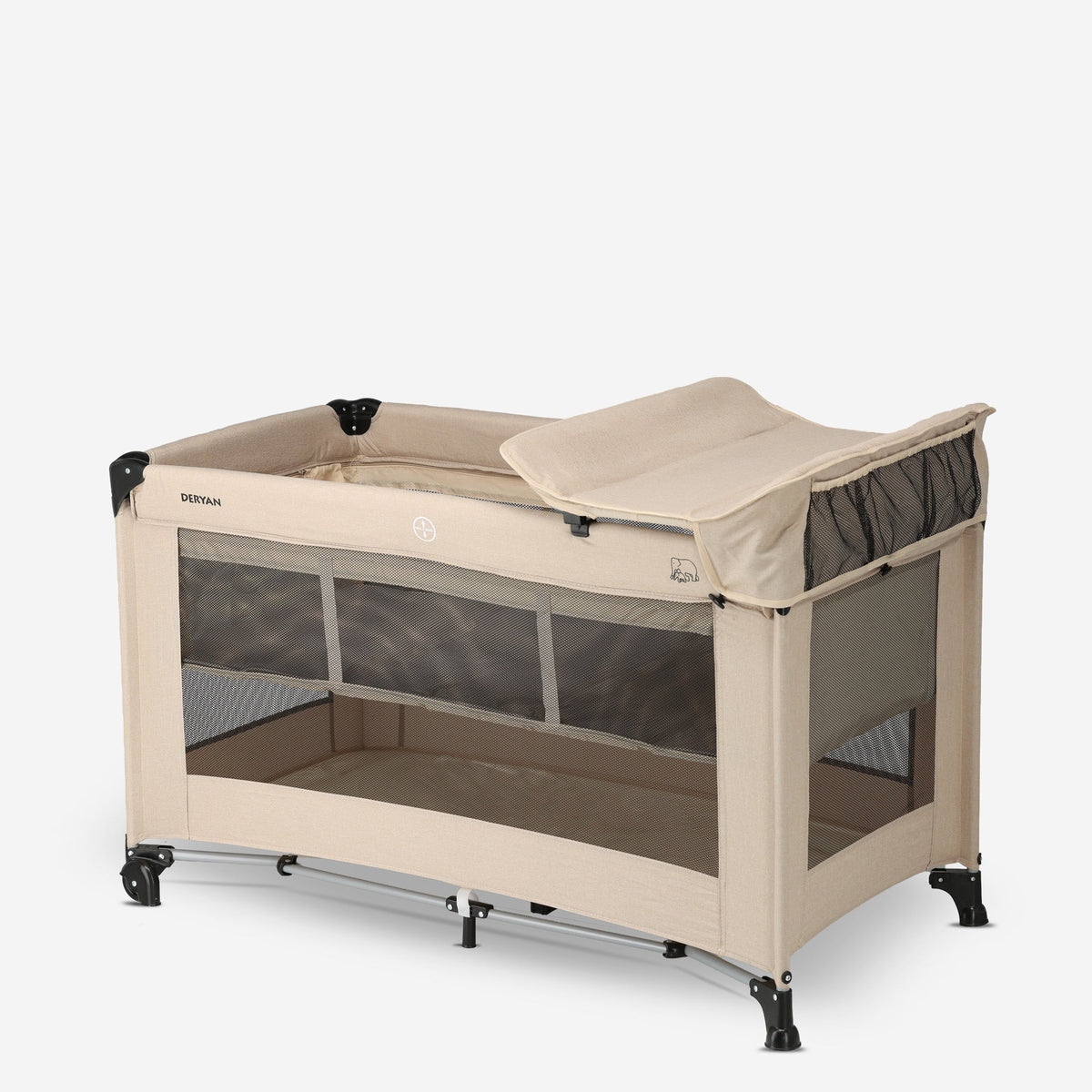 Luxury Camping Bed with Changing Table and Floor Riser - Nougat