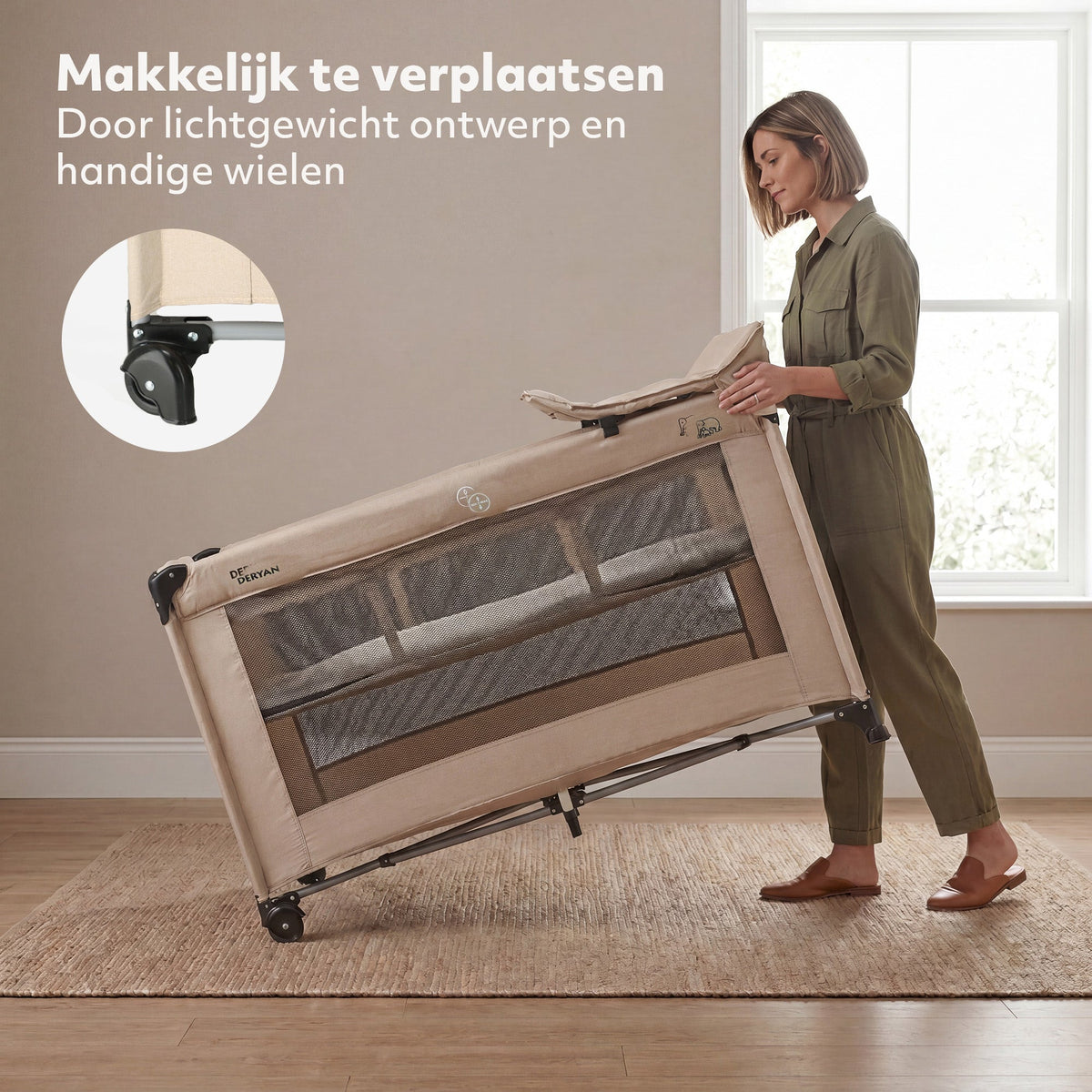 Luxury Camping Bed with Changing Table and Floor Riser - Nougat