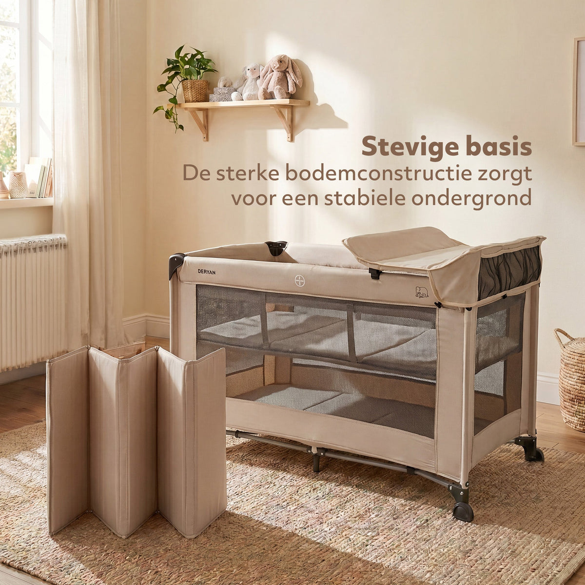 Luxury Camping Bed with Changing Table and Floor Riser - Nougat