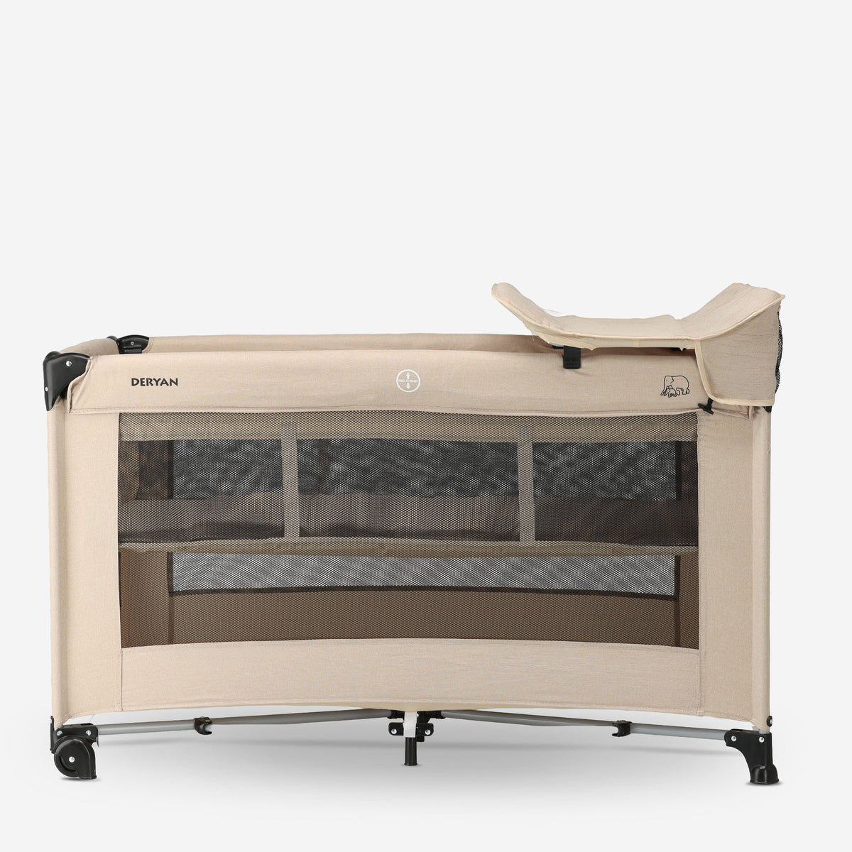 Luxury Camping Bed with Changing Table and Floor Riser - Nougat