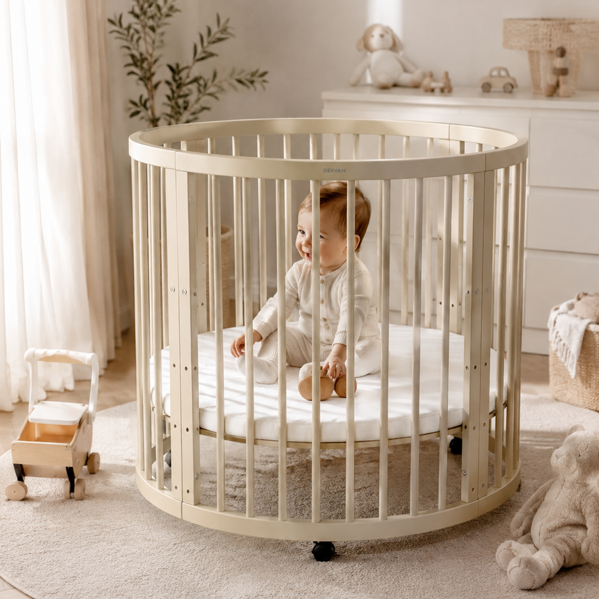 Willow Wooden Round Playpen with Mattress - Sand