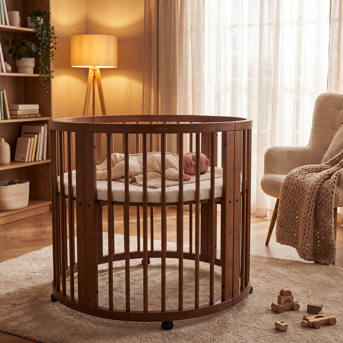 Willow Wooden Round Playpen with Mattress - Warm Brown