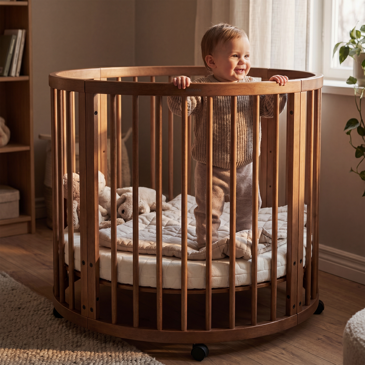 Willow Wooden Round Playpen with Mattress - Warm Brown