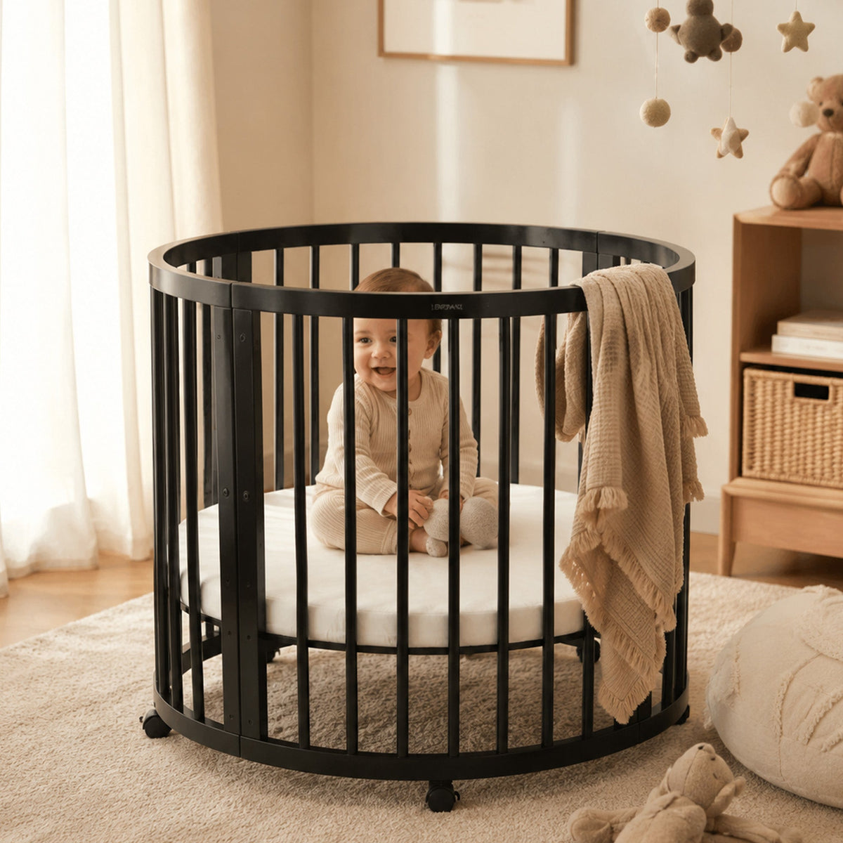 Willow Wooden Round Box including mattress
