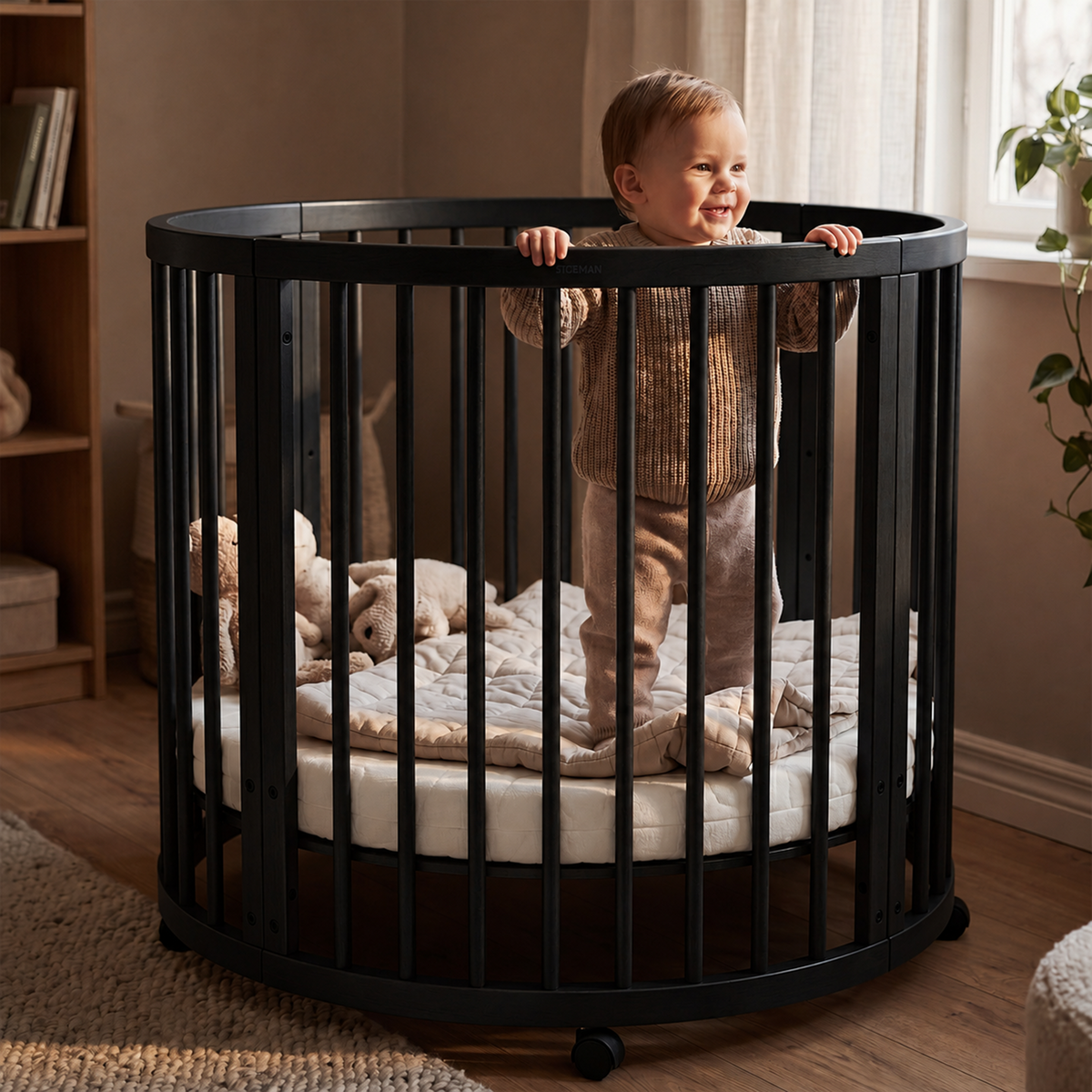 Willow Wooden Round Box including mattress