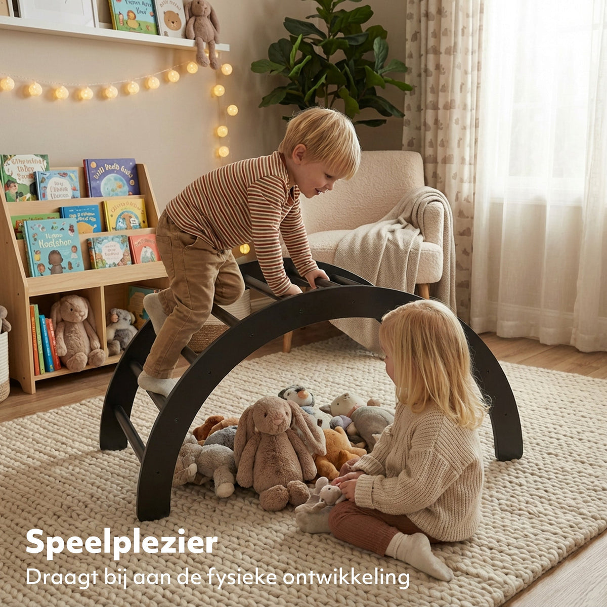 5-in-1 Multifunctional Climbing Arch with Cushion and Drawing Table - Black