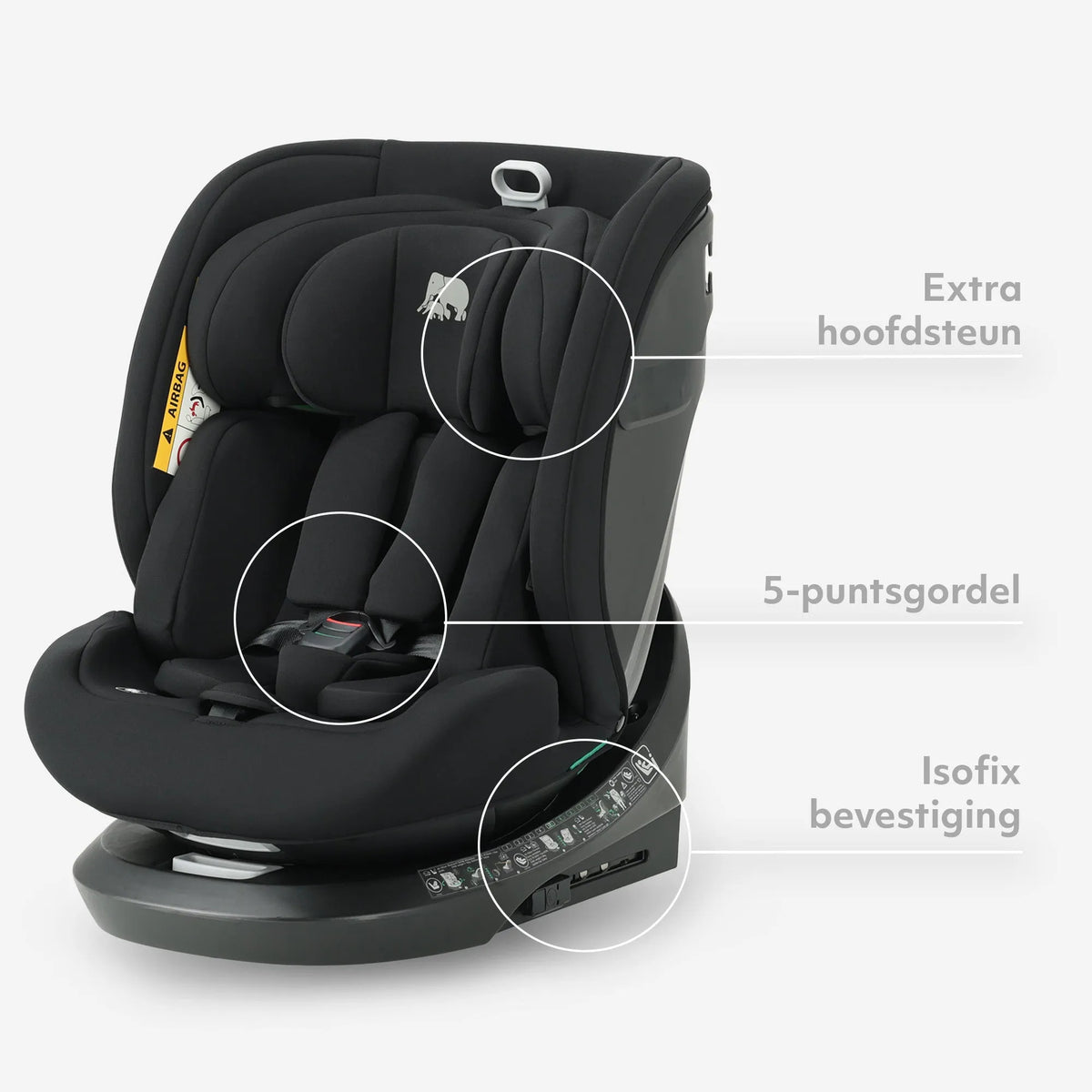 Cassie Luxe i-Size Car Seat 0–36 kg Isofix 360° - Black
