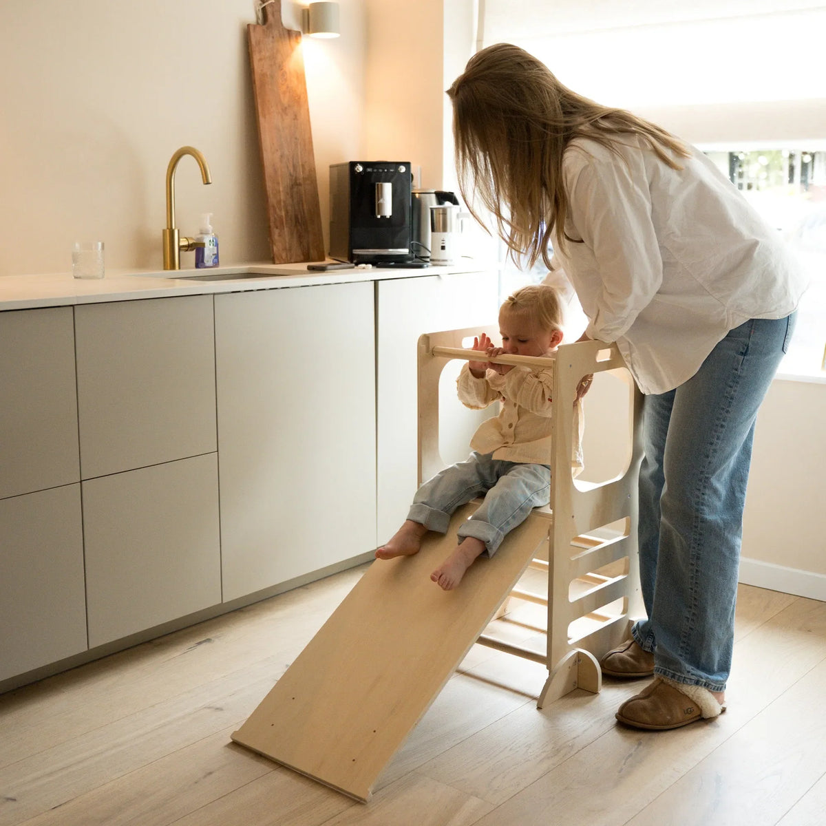Luxury 4-in-1 Learning Tower - Climbing Tower with Slide and Chalkboard