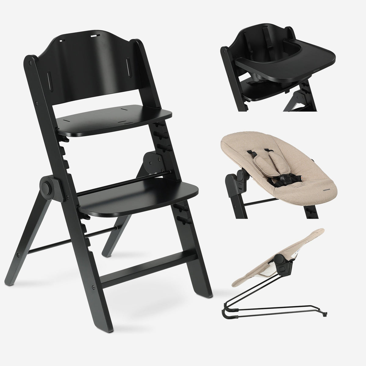 Odin Wooden Adjustable High Chair with Bouncer and Tray - Nougat