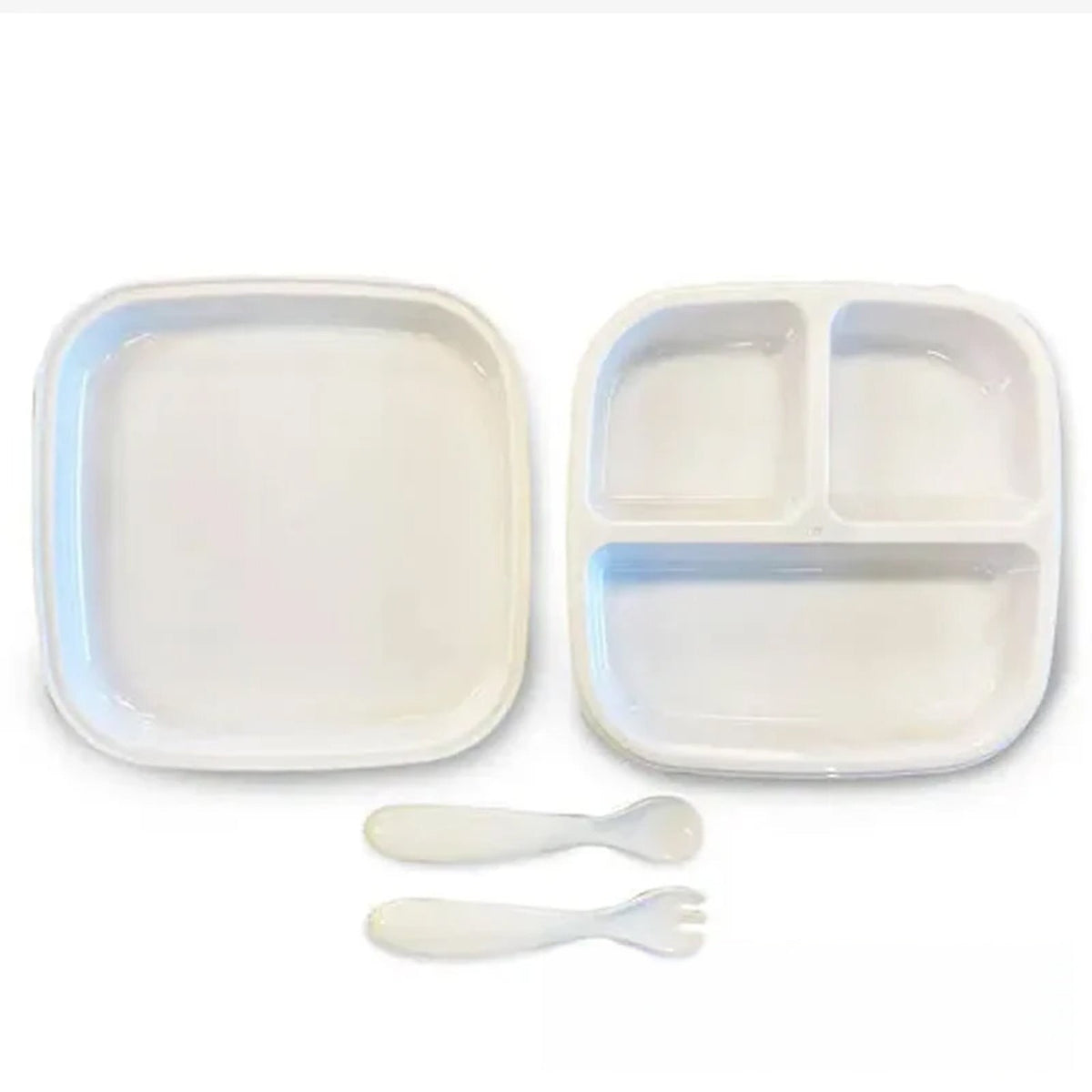 Silicone Plate and Spoon Set - Baby Plate - Kids Dinnerware Set White