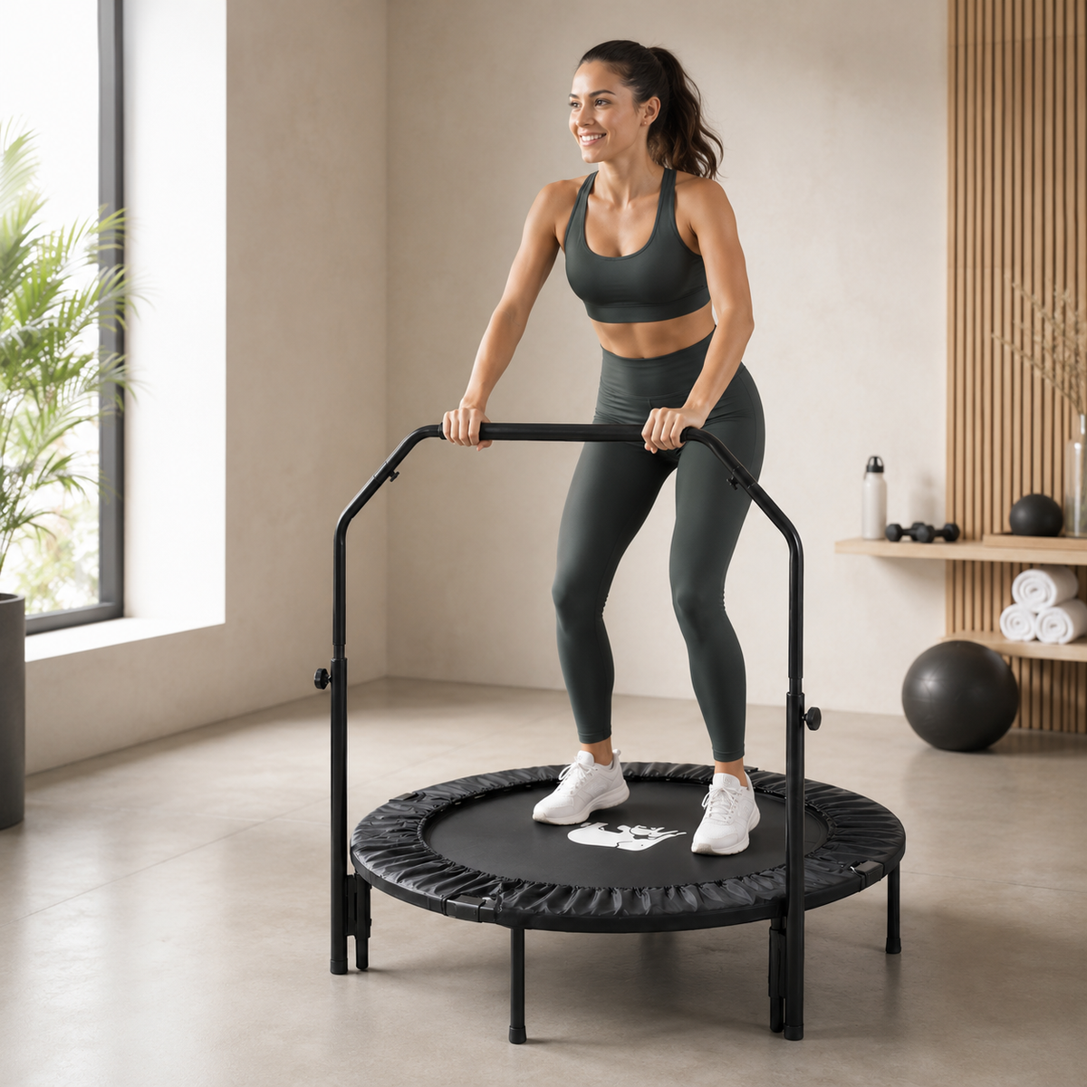 Foldable 100 cm Fitness Trampoline with Handle - Black